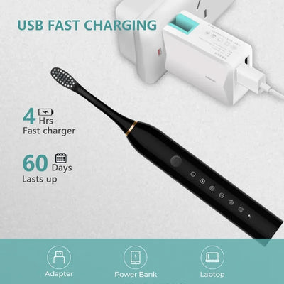 Sonic Electric Toothbrush Adult Smart Timing Tooth Brush Teeth Clean Whitening Fast USB Rechargeable Toothbrush Replacement Head