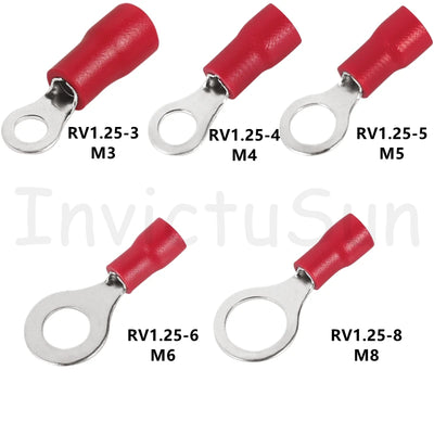 100/50/10Pcs RV1.25 M3-M8 Red Ring Crimp Terminal Insulated Electric Cable Wire Connector 22-16AWG