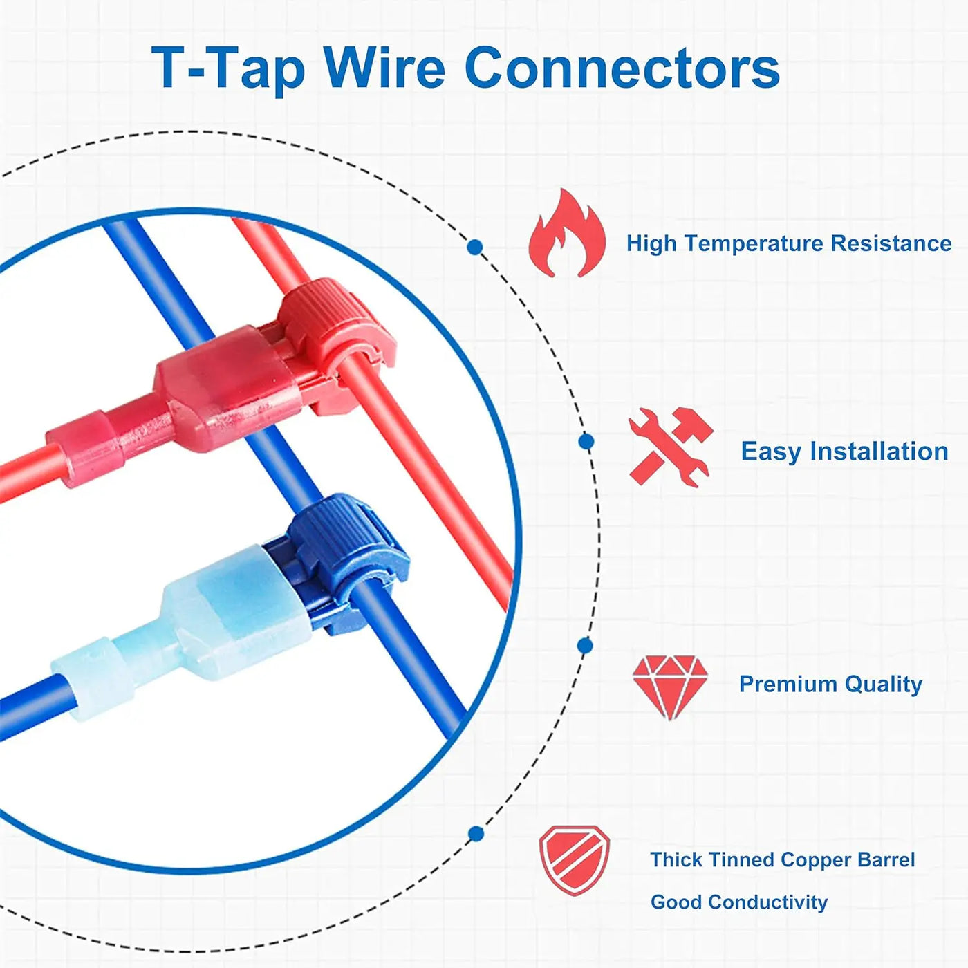 120/240PCS T Tap Wire Connectors, Self-Stripping Quick Splice Electrical Wire Terminals, Insulated Male Quick Disconnect Spade