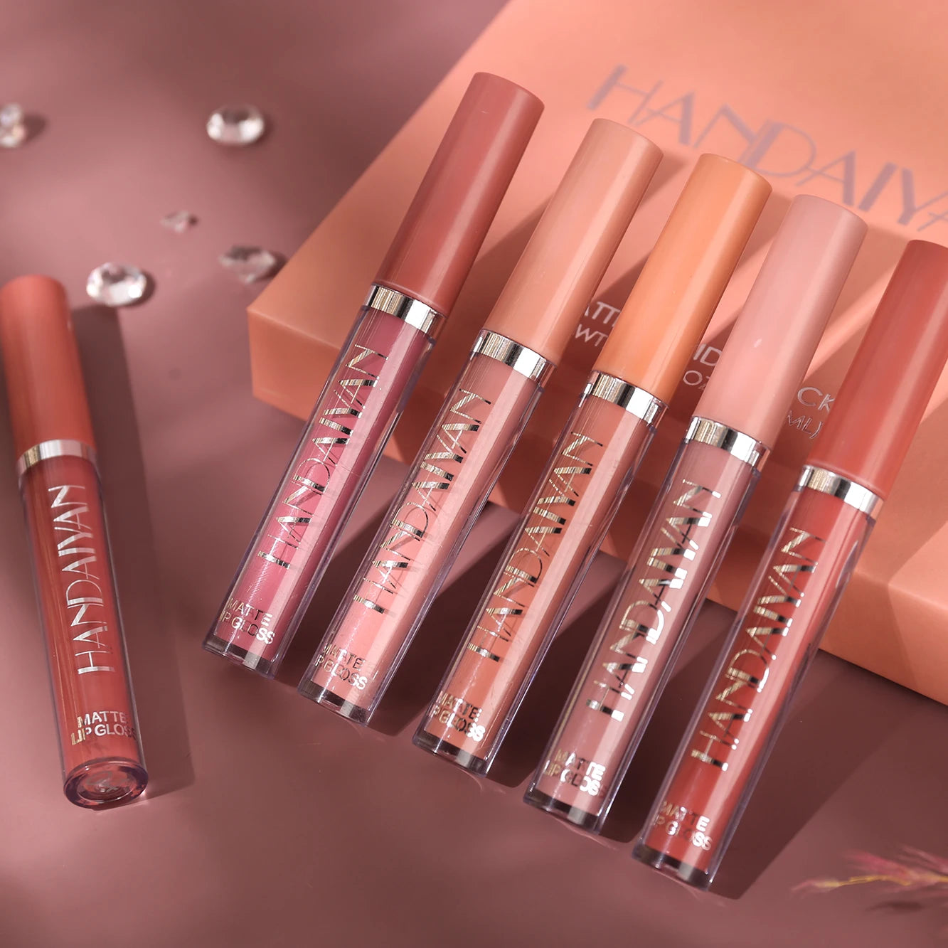 HANDAIYAN 6 Colors Lip Gloss Set Matte Nude Long-lasting High-pigment non-stick cup lip makeup Cosmetics Liquid Lipstick Setd