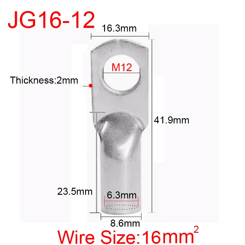 JG6/10/16/25/35/50/70/95/120-300 Marine Copper Screw Hole Electric Wire Cable Ring Tubular Cord End Lug Connector Crimp Terminal