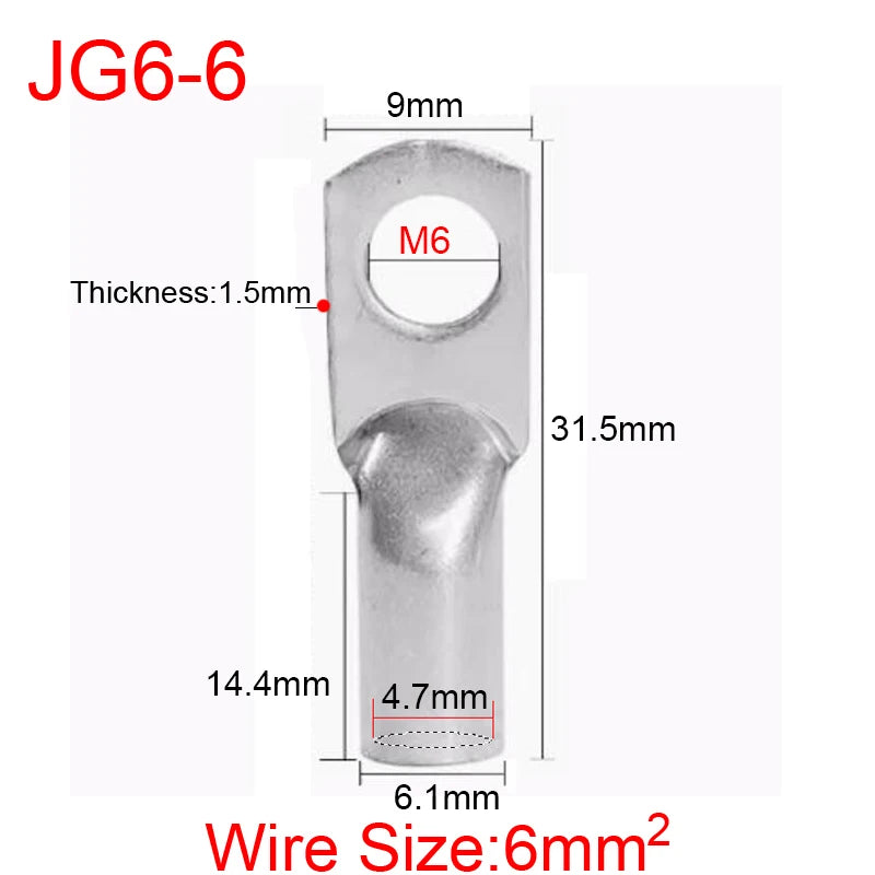 JG6/10/16/25/35/50/70/95/120-300 Marine Copper Screw Hole Electric Wire Cable Ring Tubular Cord End Lug Connector Crimp Terminal