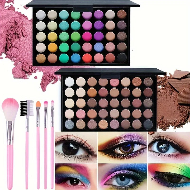 40 Colors Glitter Eyeshadow Palette with Free 5 Brushes Matte Waterproof Long Lasting Pressed Powder Cosmetics MakeUp Kit