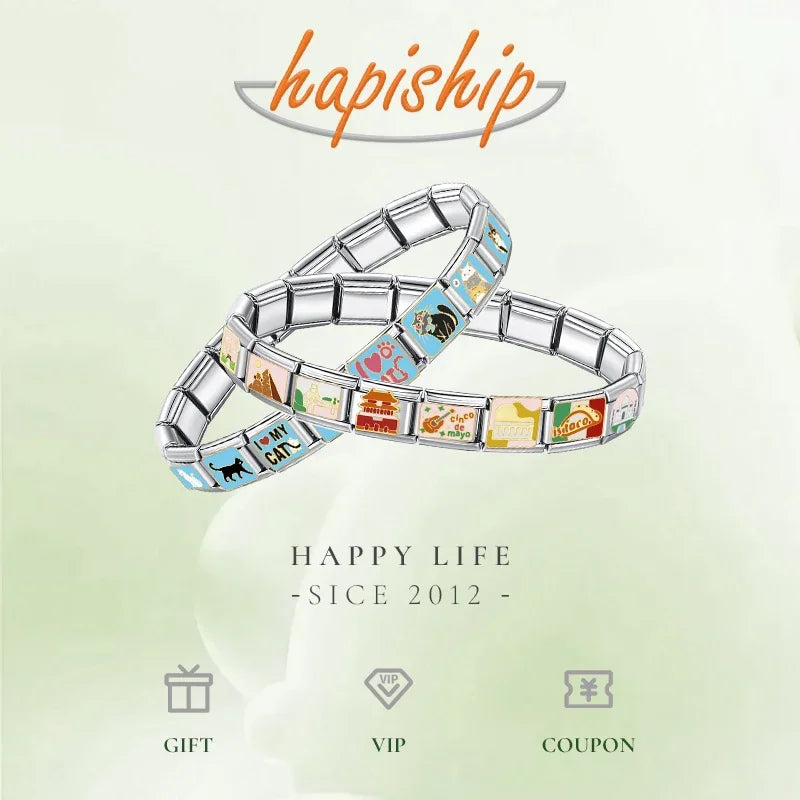 Hapiship 2024 New Fashion 26 English Letters Italian Charm Links Fit 9mm Stainless Steel Bracelet Making Women Jewelry DJ110