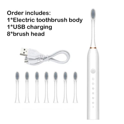 Sonic Electric Toothbrush Adult Smart Timing Tooth Brush Teeth Clean Whitening Fast USB Rechargeable Toothbrush Replacement Head