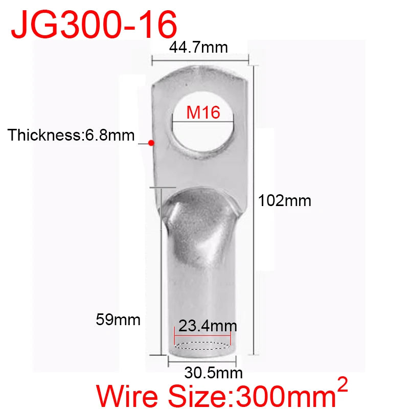 JG6/10/16/25/35/50/70/95/120-300 Marine Copper Screw Hole Electric Wire Cable Ring Tubular Cord End Lug Connector Crimp Terminal