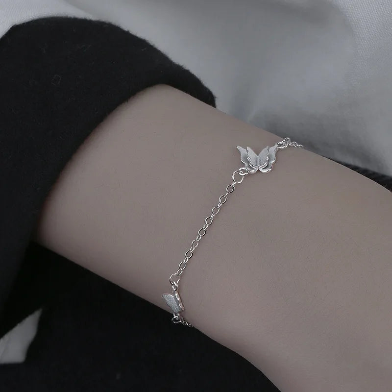 VENTFILLE 925 Silver Diamond-Studded Butterfly Bracelet Women's Fashion Temperament Flower Adjustable Bracelet