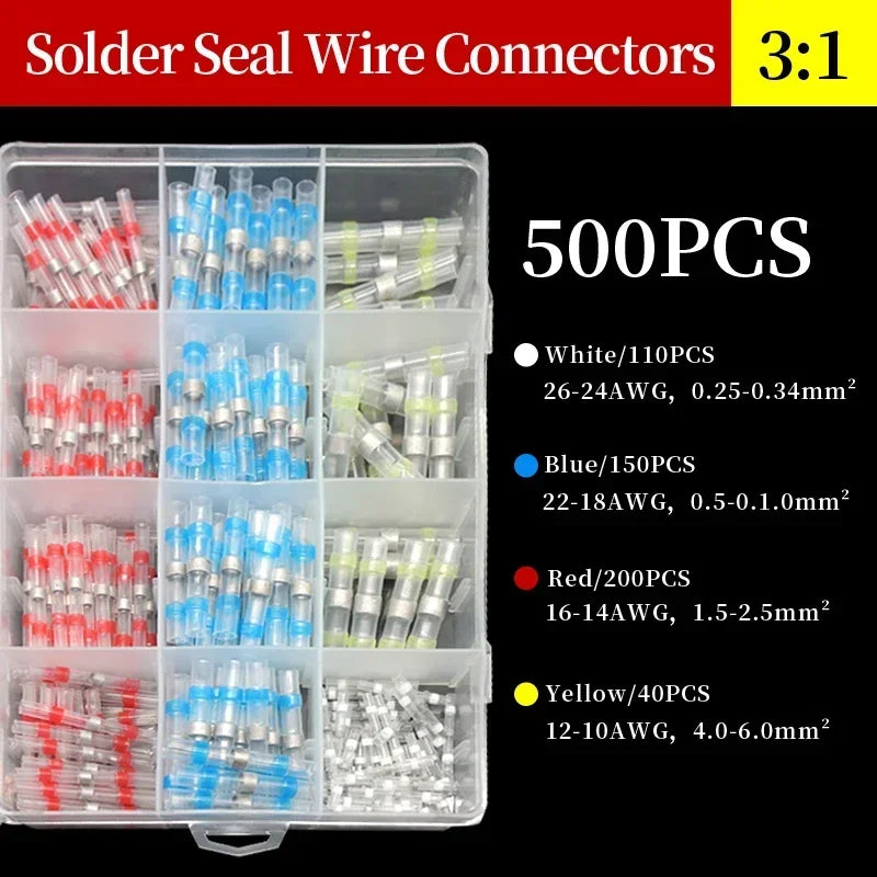 50~500Pcs Boxed Solder Seal Wire Connectors 3:1 Heat Shrink Insulated Electrical Wire Terminals Butt Splice Connector Waterproof