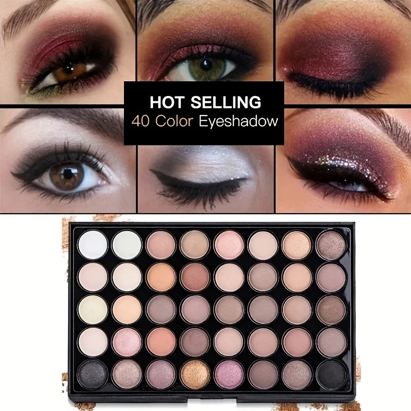 40 Colors Glitter Eyeshadow Palette with Free 5 Brushes Matte Waterproof Long Lasting Pressed Powder Cosmetics MakeUp Kit