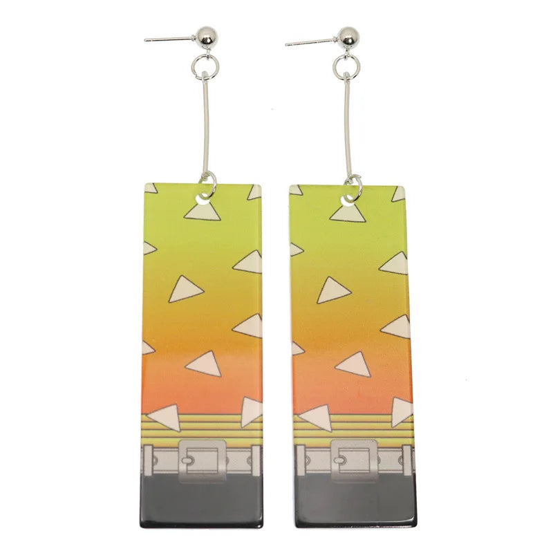 Fashion Acrylic Tanjiro Earrings Demon Slayer Earrings Anime Cosplay Props Hanafuda Drop Long Earrings for Women Girls Jewelry