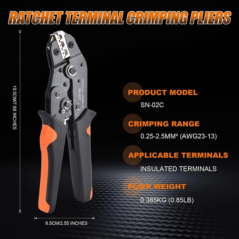 Assorted Spade Terminals Insulated Cable Connector Electrical Wire Crimp Butt Ring Fork Set Ring Lugs Rolled Crimping tool Kit