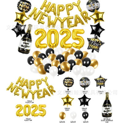 Happy New Year 2025 Balloons Gold Number 2025 Foil Balloons Happy New Year Letters Balloon Banner Gold New Years Eve Party Decor