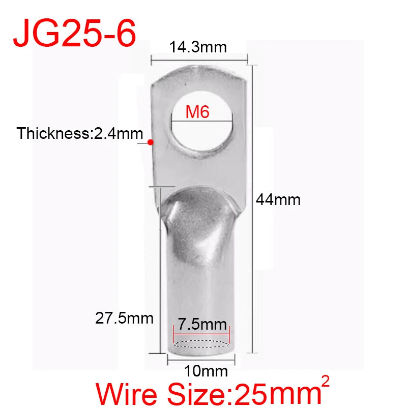 JG6/10/16/25/35/50/70/95/120-300 Marine Copper Screw Hole Electric Wire Cable Ring Tubular Cord End Lug Connector Crimp Terminal