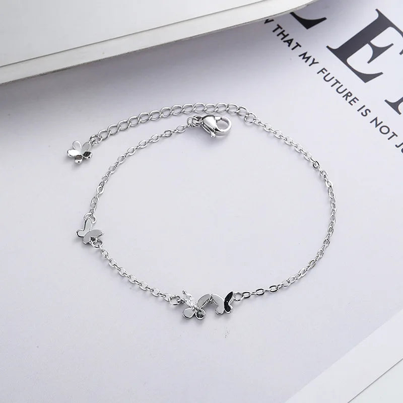 VENTFILLE 925 Silver Diamond-Studded Butterfly Bracelet Women's Fashion Temperament Flower Adjustable Bracelet