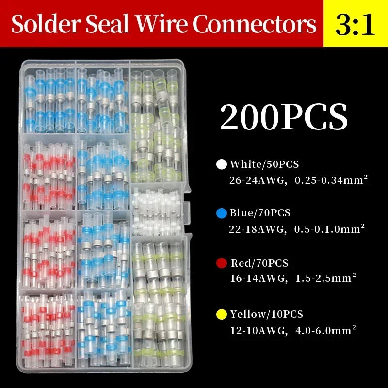 50~500Pcs Boxed Solder Seal Wire Connectors 3:1 Heat Shrink Insulated Electrical Wire Terminals Butt Splice Connector Waterproof