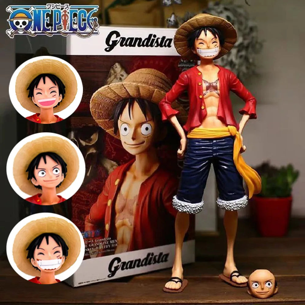 Hot 28cm  One Piece Anime Figure Confident Smiley Luffy Three Form Face Changing Doll Action Figurine Model Toys  Kits