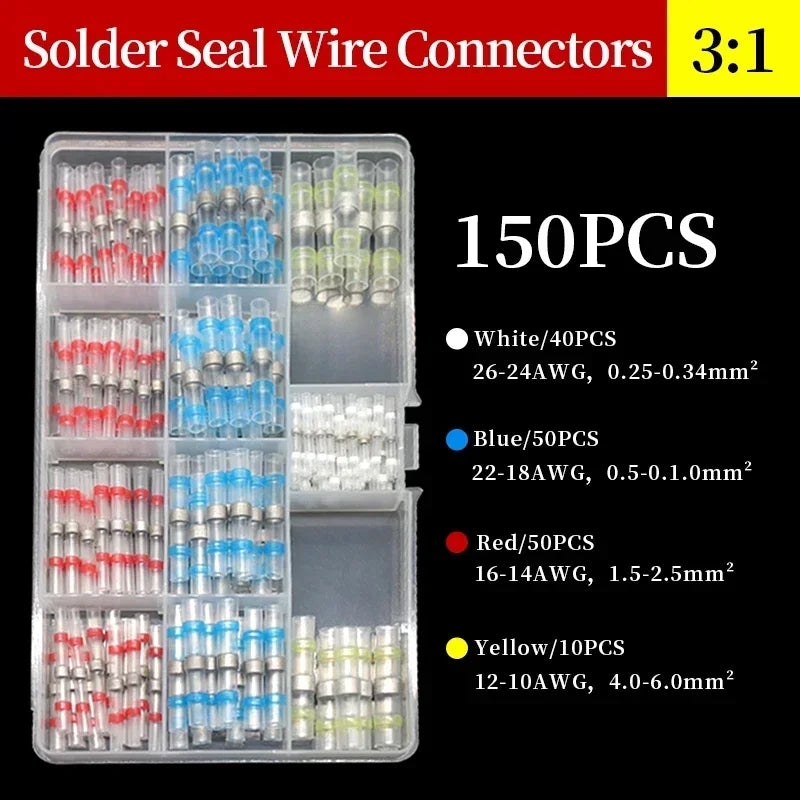 50~500Pcs Boxed Solder Seal Wire Connectors 3:1 Heat Shrink Insulated Electrical Wire Terminals Butt Splice Connector Waterproof