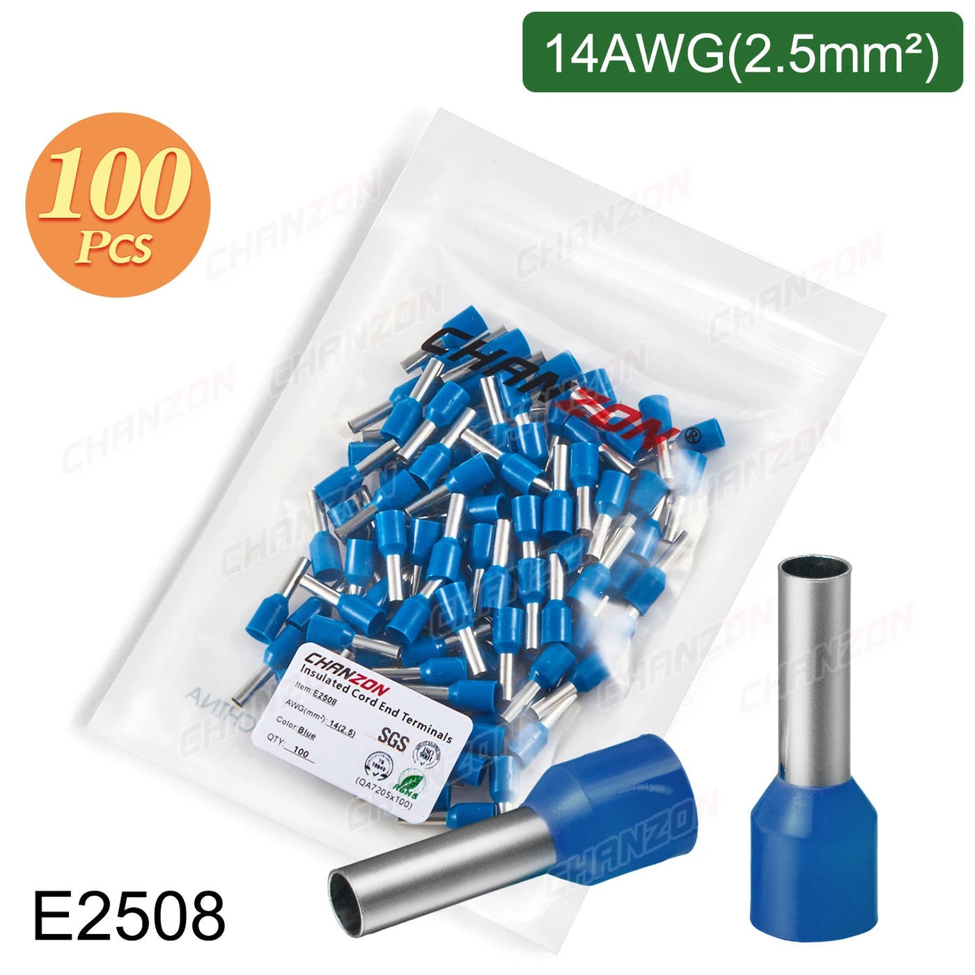 100/200Pcs E0508 E7508 E1008 E1508 E2508 Insulated Ferrule Tubular Terminal Kit Electrical Cable Wire Ends Tube Crimp Connector