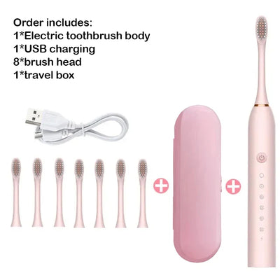 Sonic Electric Toothbrush Adult Smart Timing Tooth Brush Teeth Clean Whitening Fast USB Rechargeable Toothbrush Replacement Head