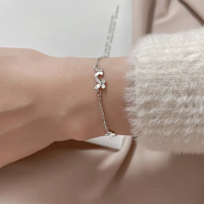 VENTFILLE 925 Silver Diamond-Studded Butterfly Bracelet Women's Fashion Temperament Flower Adjustable Bracelet