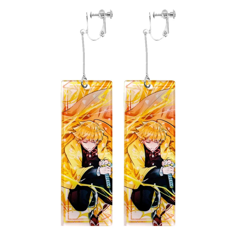 Fashion Acrylic Tanjiro Earrings Demon Slayer Earrings Anime Cosplay Props Hanafuda Drop Long Earrings for Women Girls Jewelry