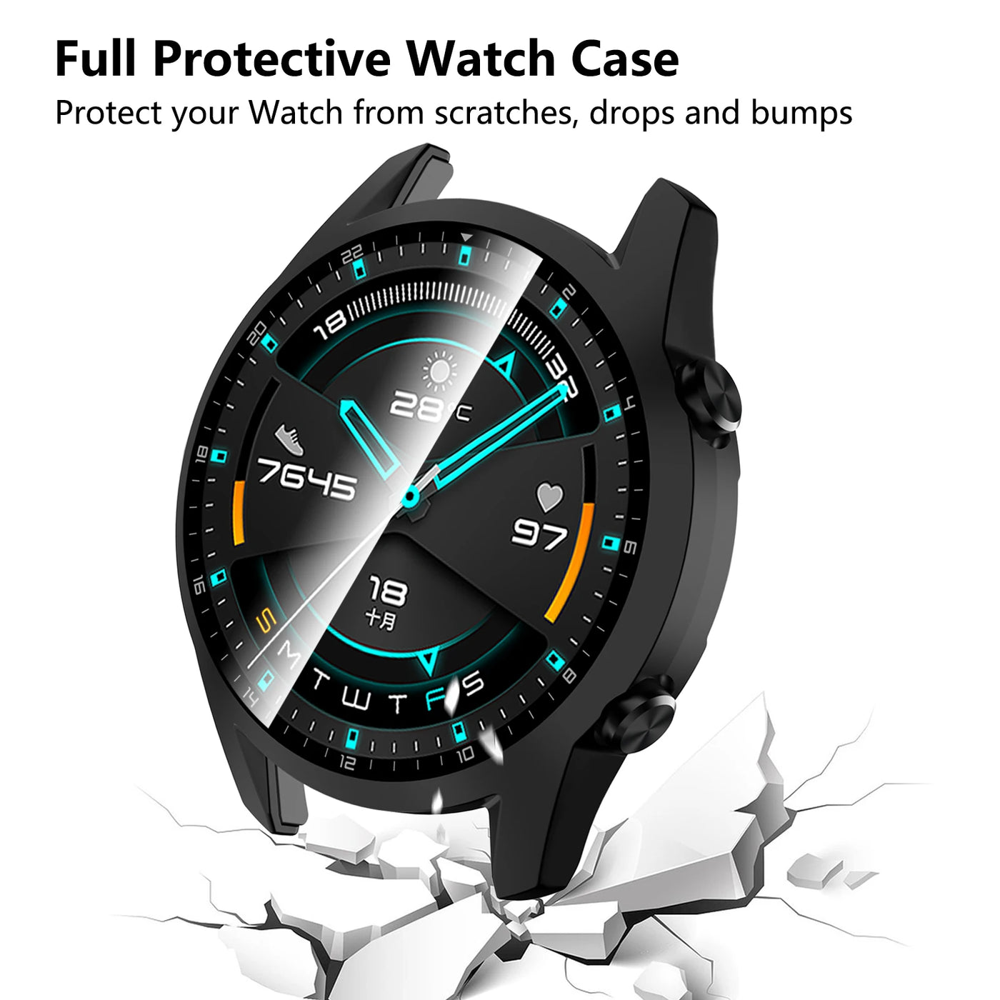 Tempered Glass Case For Huawei Watch GT2 46mm Cover Full Coverage Bumper Screen Protector For Huawei Watch GT 2 46mm Shell