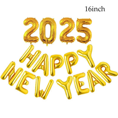 Gold Sliver Rose Gold Happy New Year 2025 Foil Balloons Happy New Year Banner Garland Christmas New Year Eve Decorations 2025