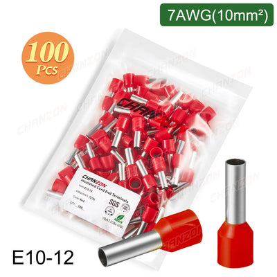 100/200Pcs E0508 E7508 E1008 E1508 E2508 Insulated Ferrule Tubular Terminal Kit Electrical Cable Wire Ends Tube Crimp Connector