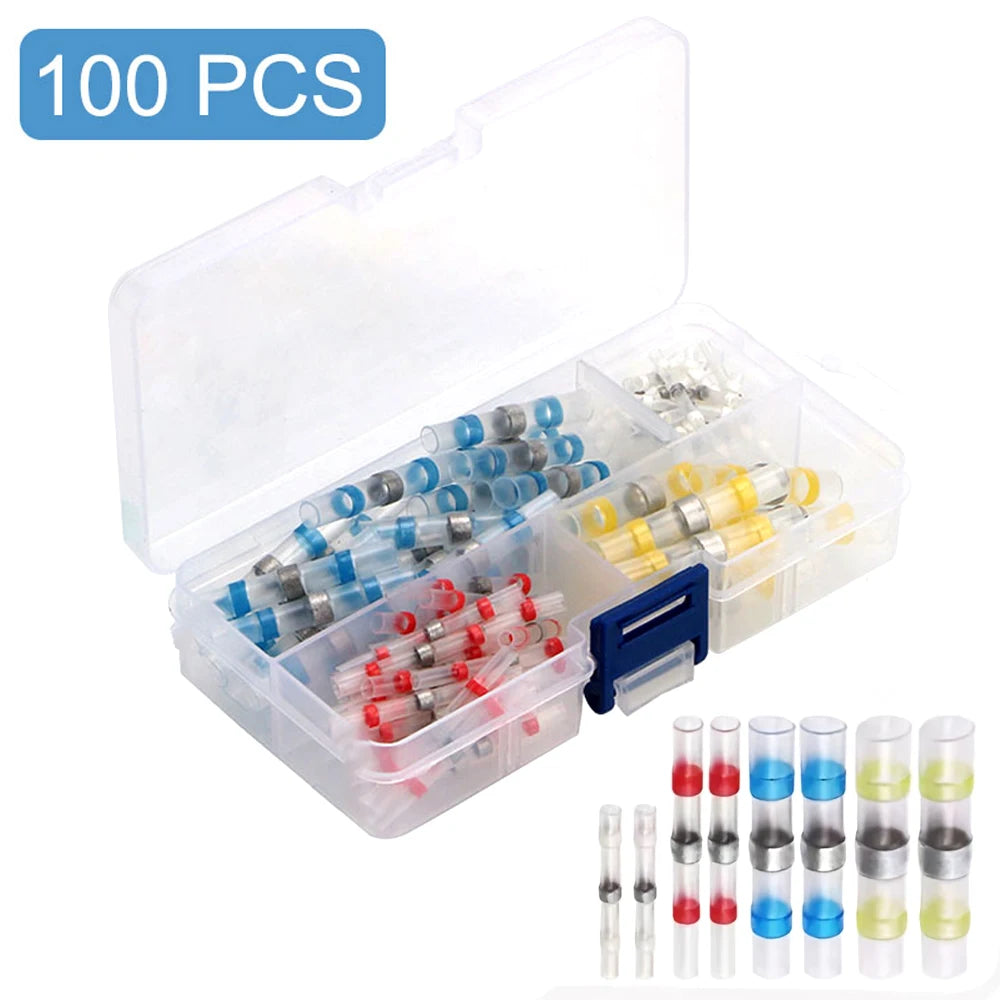 100pcs/box Waterproof Solder Seal Heat Shrink Butt Wire Connectors Terminals Electrical Wire Cable Connectors Terminals