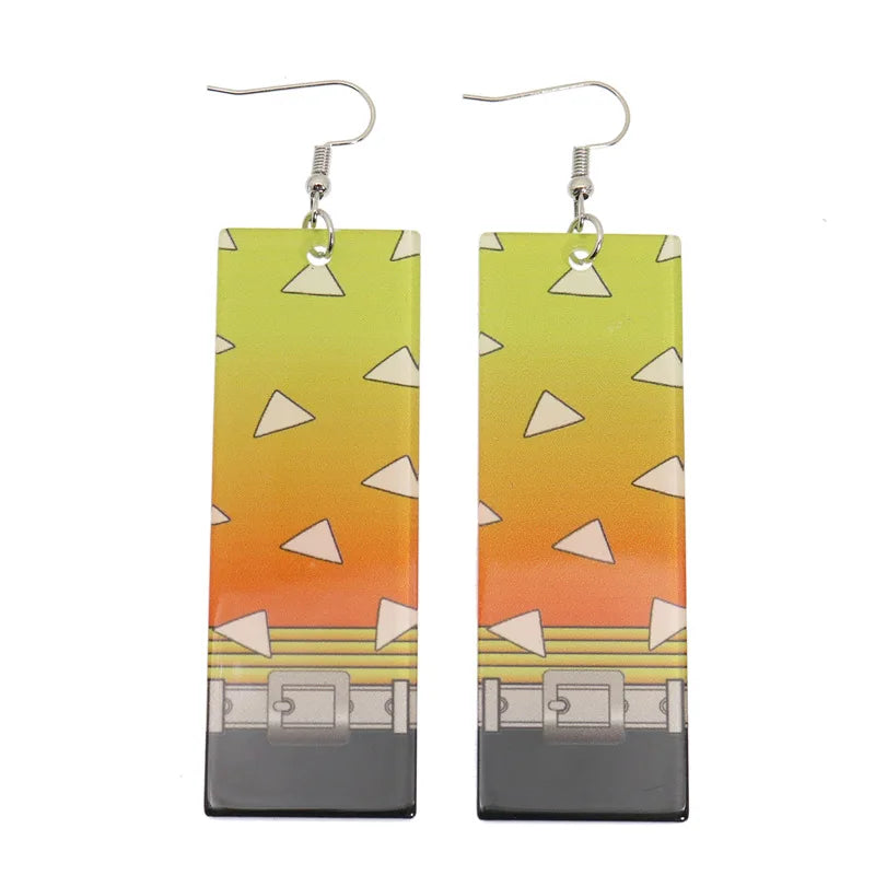 Fashion Acrylic Tanjiro Earrings Demon Slayer Earrings Anime Cosplay Props Hanafuda Drop Long Earrings for Women Girls Jewelry