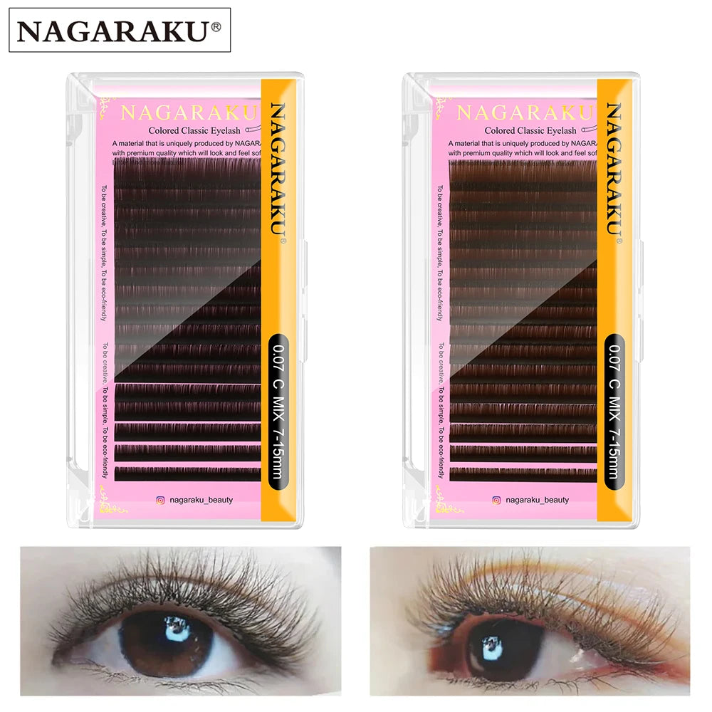 NAGARAKU Color Eyelashes Maquiagem Makeup Mix 7~15mm Dark Brown Light Brown Blue Purple Colors Faux Cils False Eyelashes Cilios