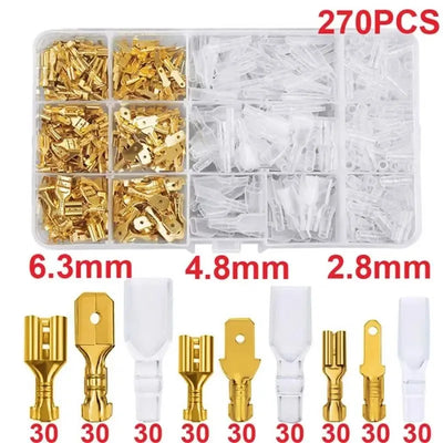 Box Insulated Male Female Wire Connector 2.8/4.8/6.3mm Electrical Crimp Terminals Termin Spade Connectors Assorted Kit 270PCS