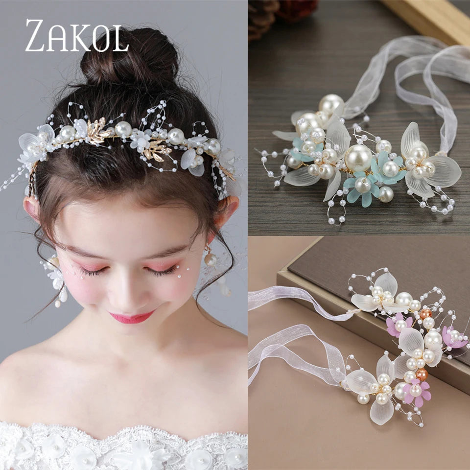 ZAKOL Sweet Romantic Bridal Pearl Flower Hair Headdress Garland Headband Wedding Jewelry Gift