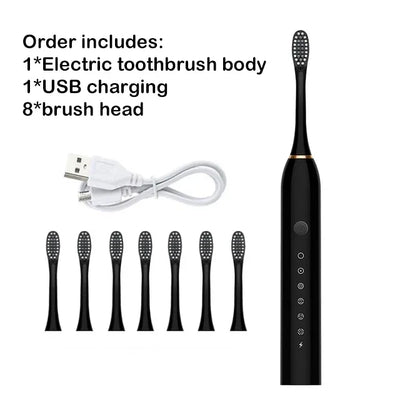 Sonic Electric Toothbrush Adult Smart Timing Tooth Brush Teeth Clean Whitening Fast USB Rechargeable Toothbrush Replacement Head