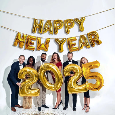 Gold Sliver Rose Gold Happy New Year 2025 Foil Balloons Happy New Year Banner Garland Christmas New Year Eve Decorations 2025