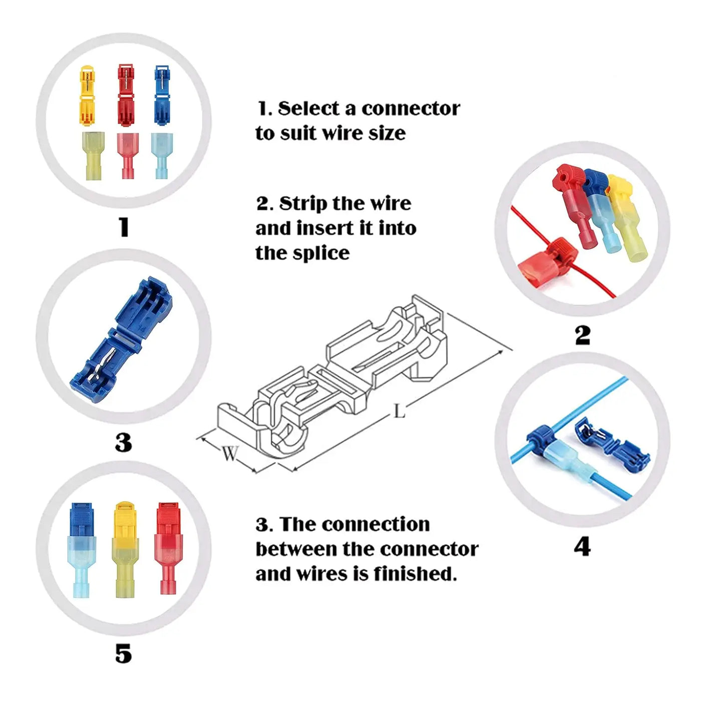 120/240PCS T Tap Wire Connectors, Self-Stripping Quick Splice Electrical Wire Terminals, Insulated Male Quick Disconnect Spade