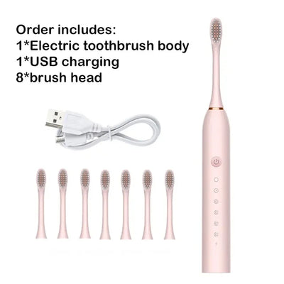 Sonic Electric Toothbrush Adult Smart Timing Tooth Brush Teeth Clean Whitening Fast USB Rechargeable Toothbrush Replacement Head